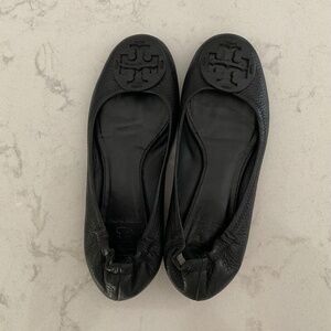 Tory Burch Black Leather Reva Ballet Flats
